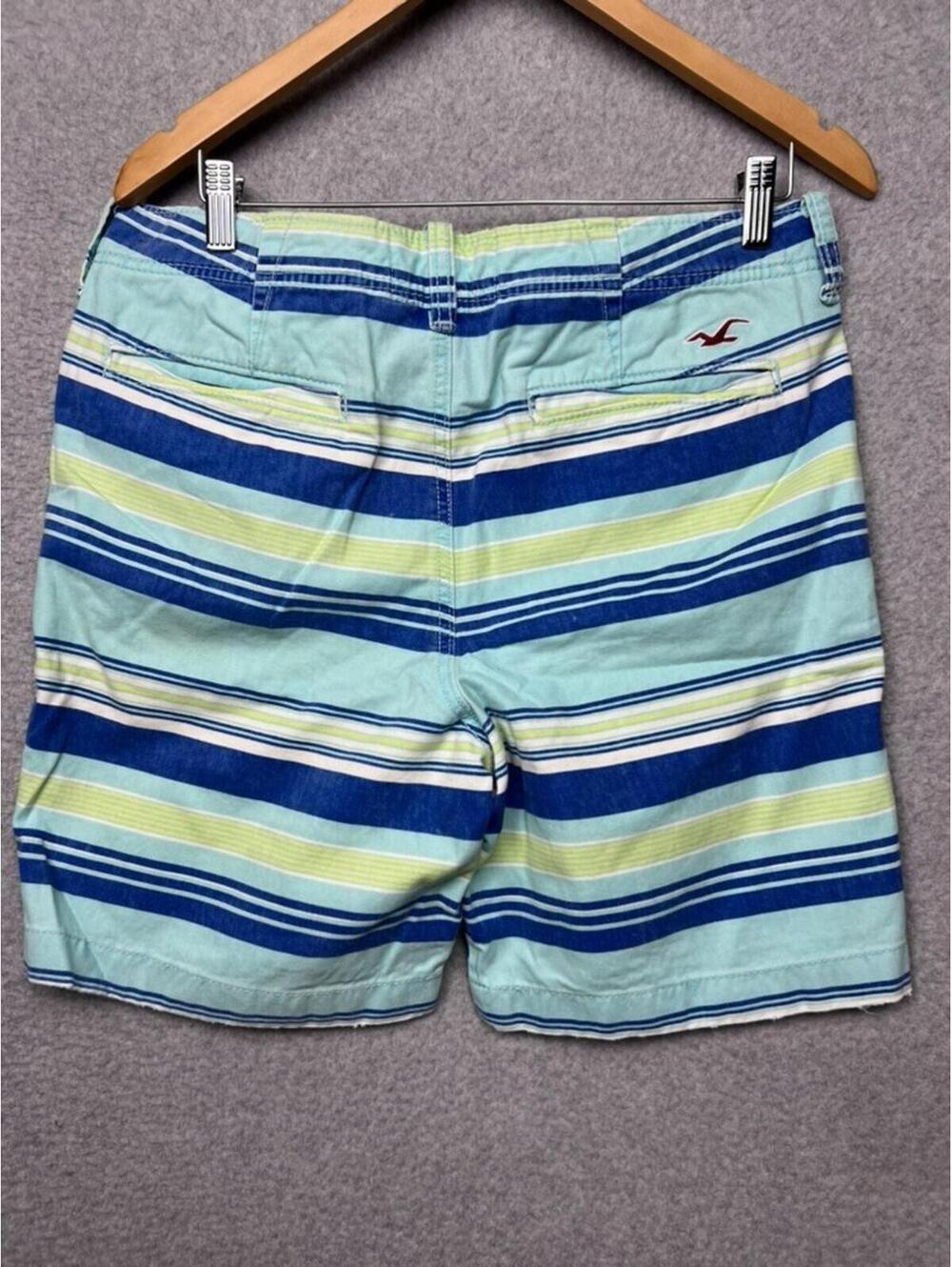 Vintage Y2K Hollister Mens Shorts 33 Striped Cotton Chino Flat Front Surf Beach